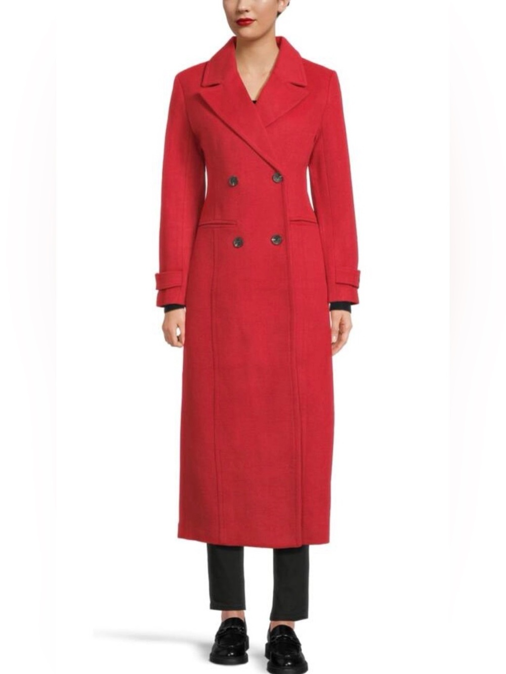 Avec Les Filles Long Double-Breasted Red Maxi Coat Large